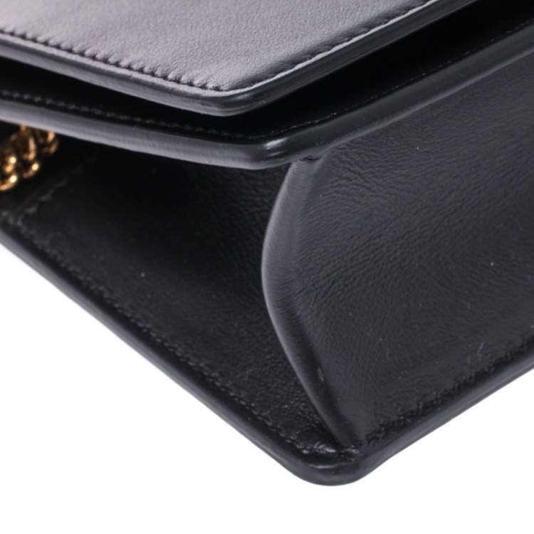 Pre Owned Versace Black Leather Mini Virtus Chain Wallet