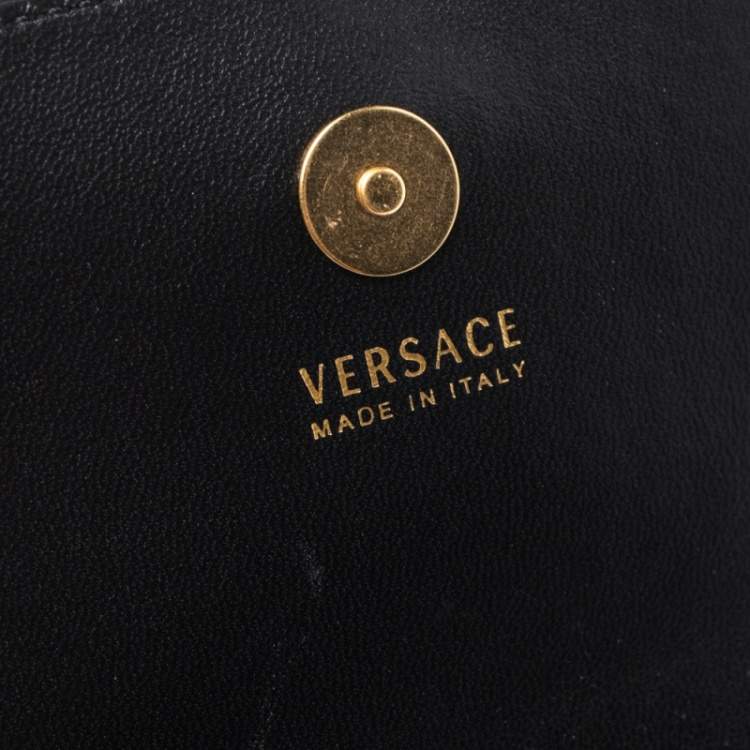 Pre Owned Versace Black Leather Mini Virtus Chain Wallet