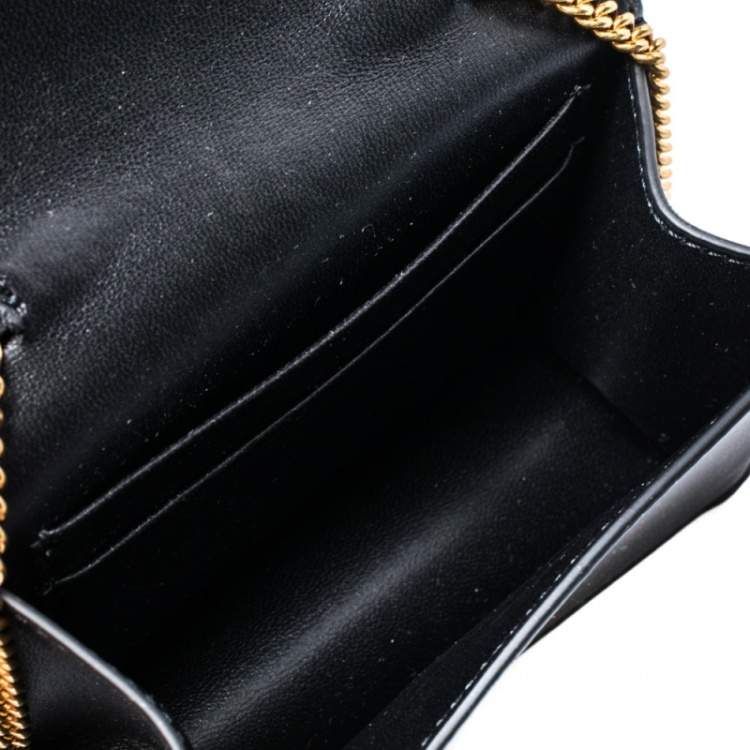 Pre Owned Versace Black Leather Mini Virtus Chain Wallet