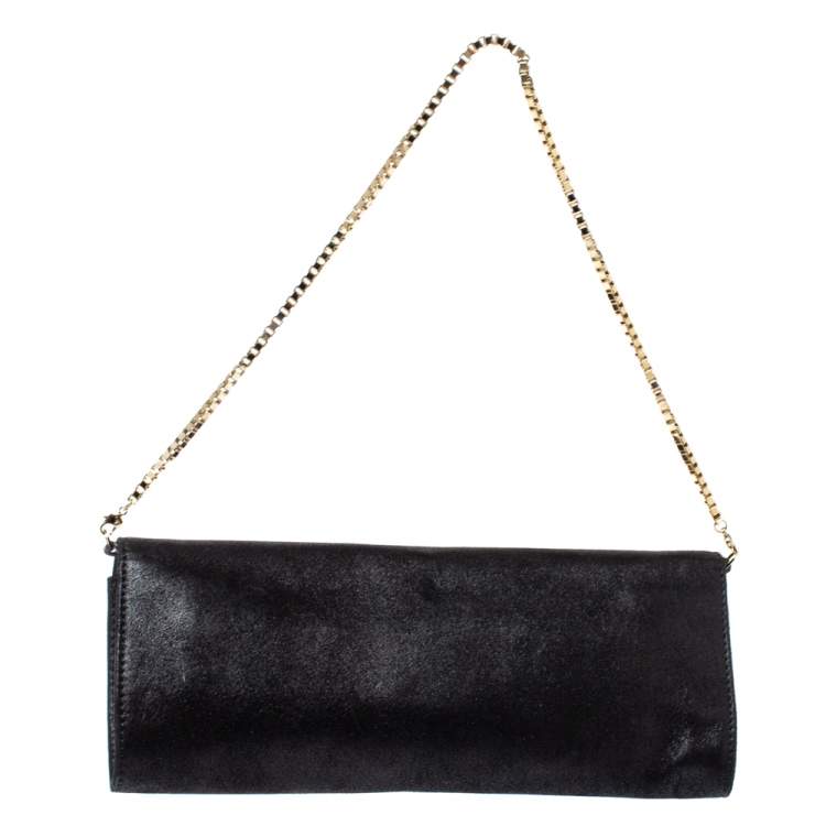 Pre Owned Versace Black Nubuck And Snakeskin Logo Flap Chain Clutch