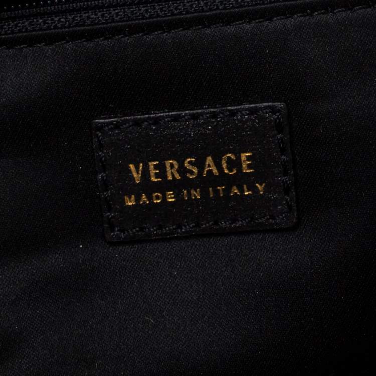 Pre Owned Versace Black Nubuck And Snakeskin Logo Flap Chain Clutch