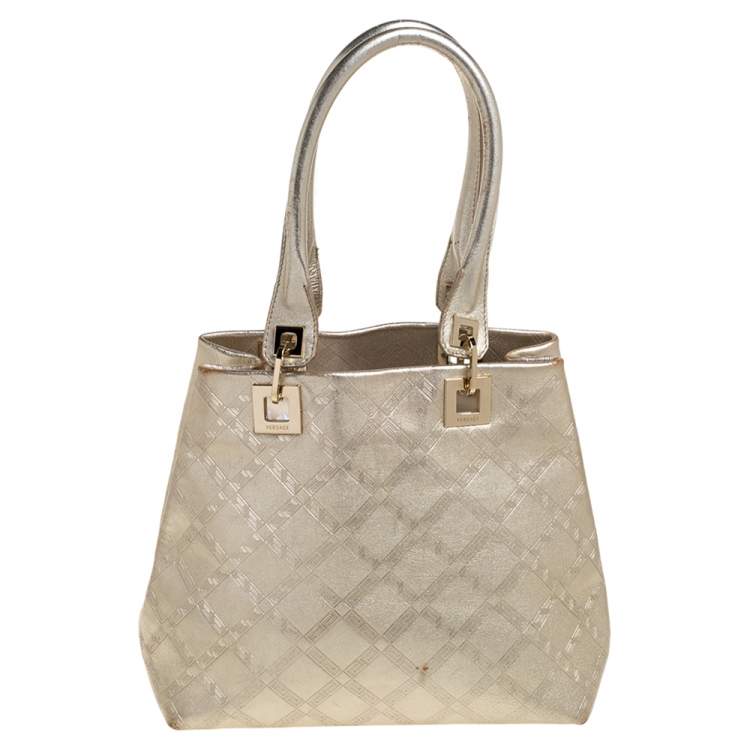 Pre Owned Versace Metallic Gold Leather Tote