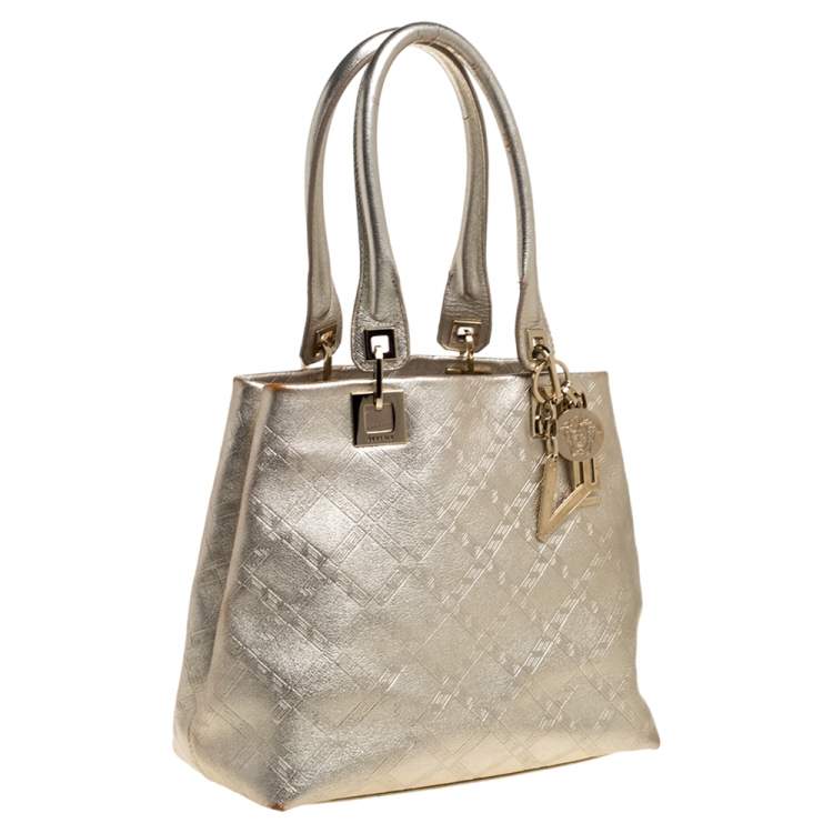 Pre Owned Versace Metallic Gold Leather Tote
