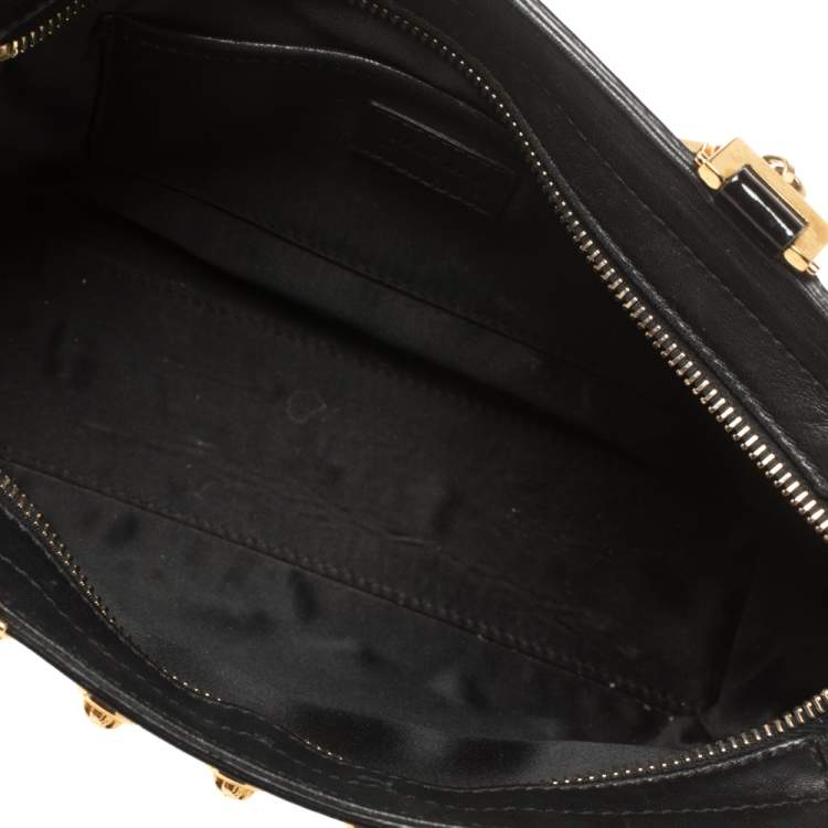 Pre Owned Versace Black Patent Leather Medusa Studded Chain Shoulder Bag