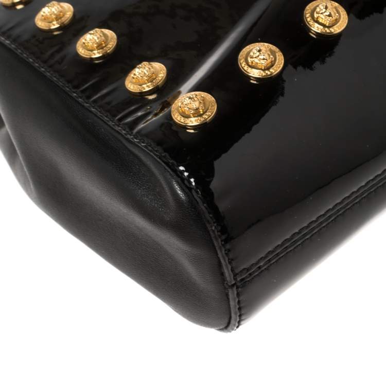 Pre Owned Versace Black Patent Leather Medusa Studded Chain Shoulder Bag