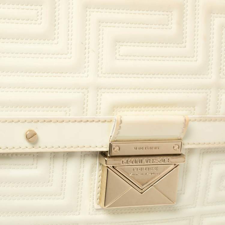 Pre Owned Gianni Versace White Quilted Patent Leather Flap Shoulder Bag