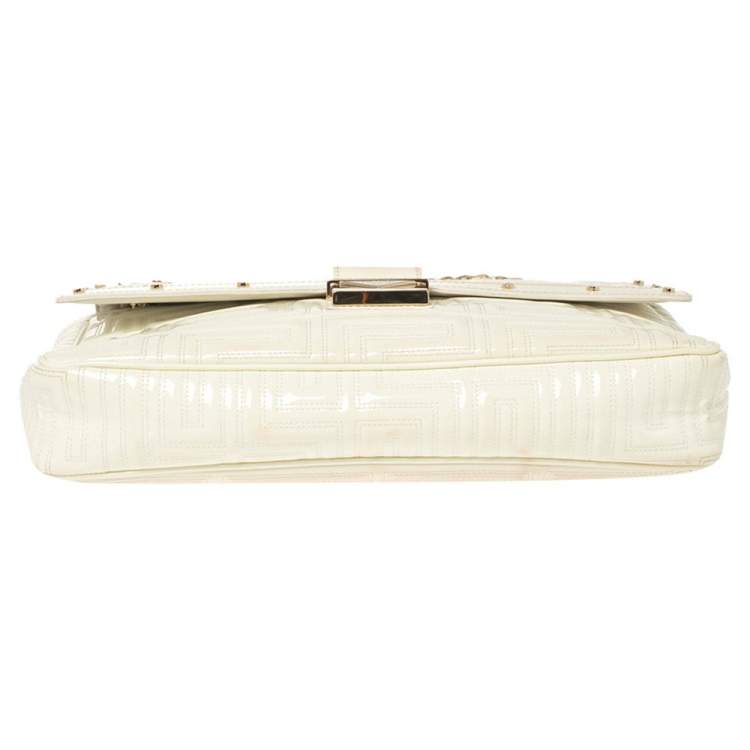 Pre Owned Gianni Versace White Quilted Patent Leather Flap Shoulder Bag