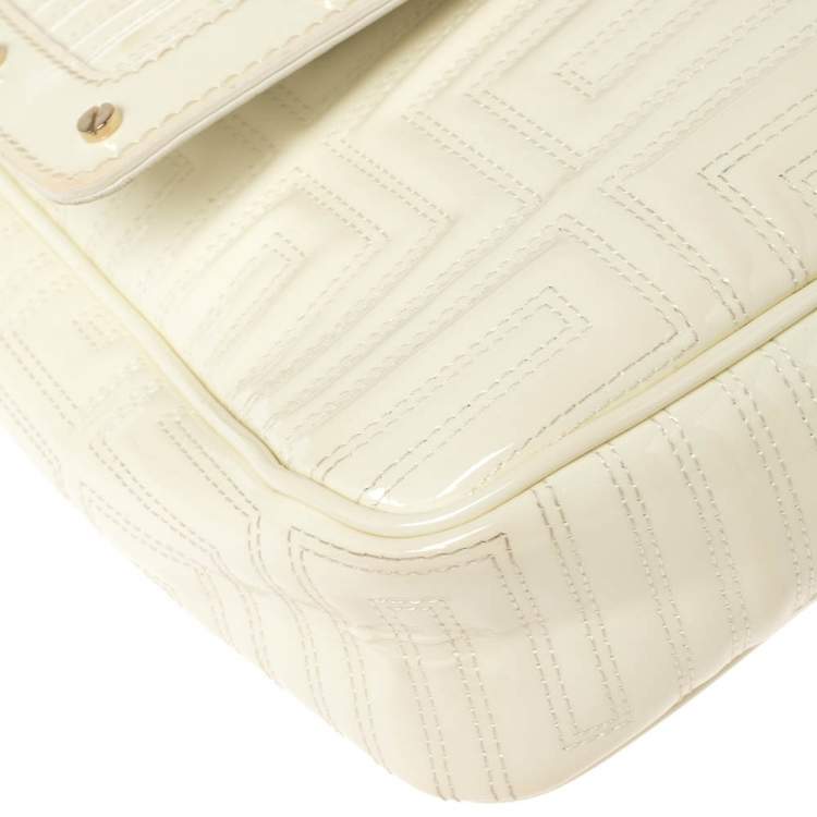 Pre Owned Gianni Versace White Quilted Patent Leather Flap Shoulder Bag