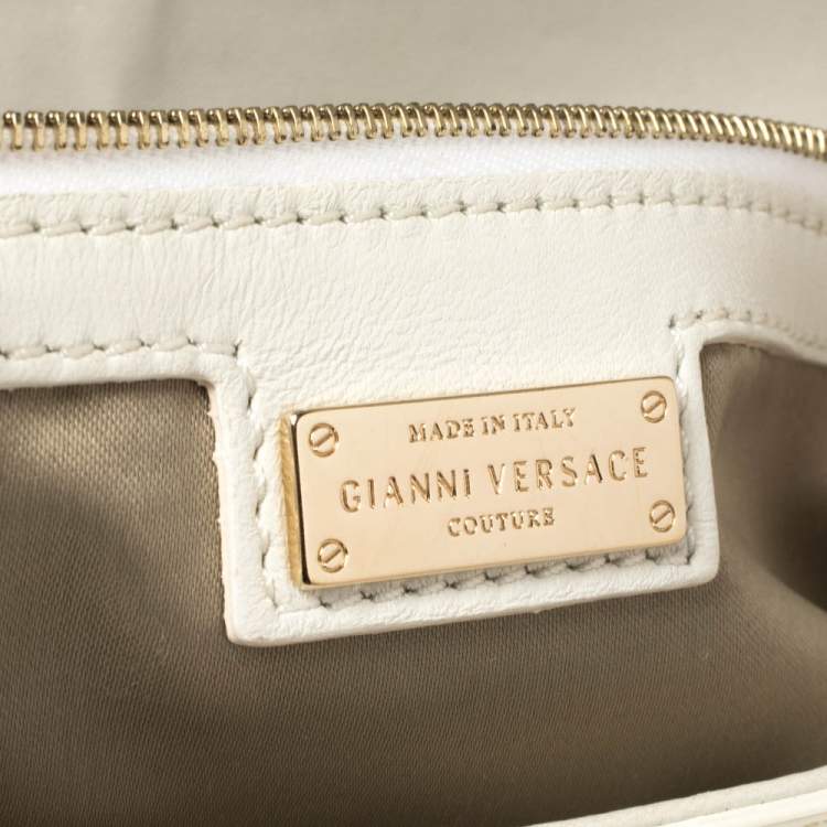 Pre Owned Gianni Versace White Quilted Patent Leather Flap Shoulder Bag