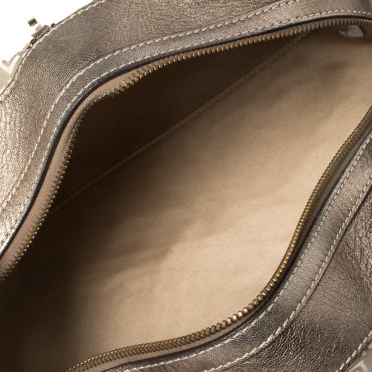 Pre Owned Versace Metallic Grey Jacquard Fabric and Leather Medusa Bag