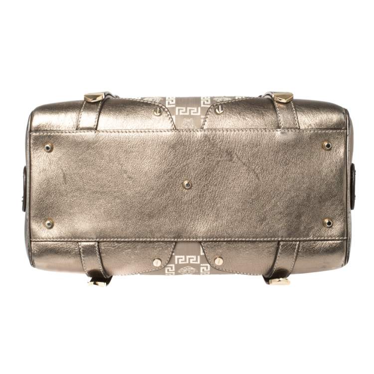 Pre Owned Versace Metallic Grey Jacquard Fabric and Leather Medusa Bag