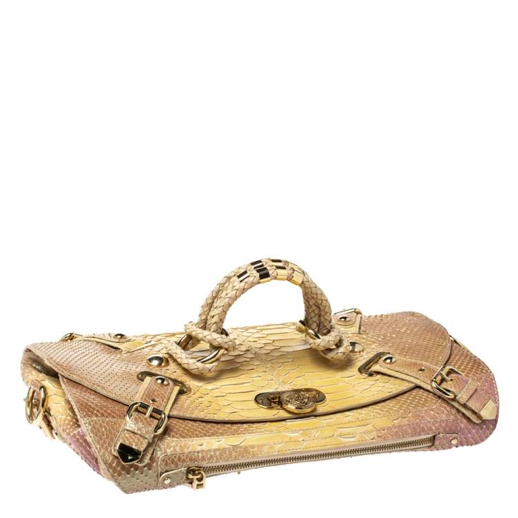 Pre Owned Versace Tricolor Glazed Python Canyon Top Handle Bag
