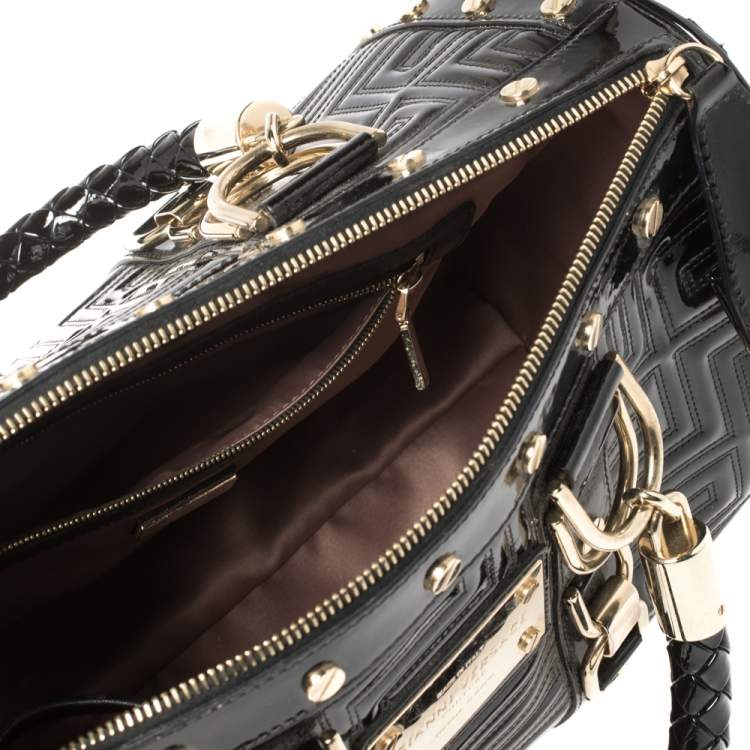 Pre Owned Versace Black Quilted Patent Leather Snap Out Of It Satchel