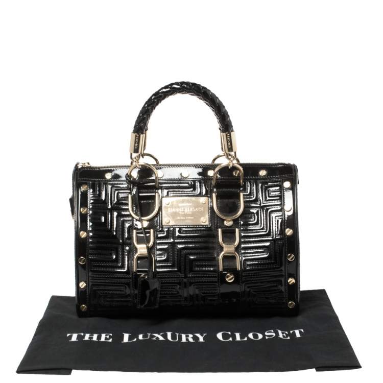 Pre Owned Versace Black Quilted Patent Leather Snap Out Of It Satchel