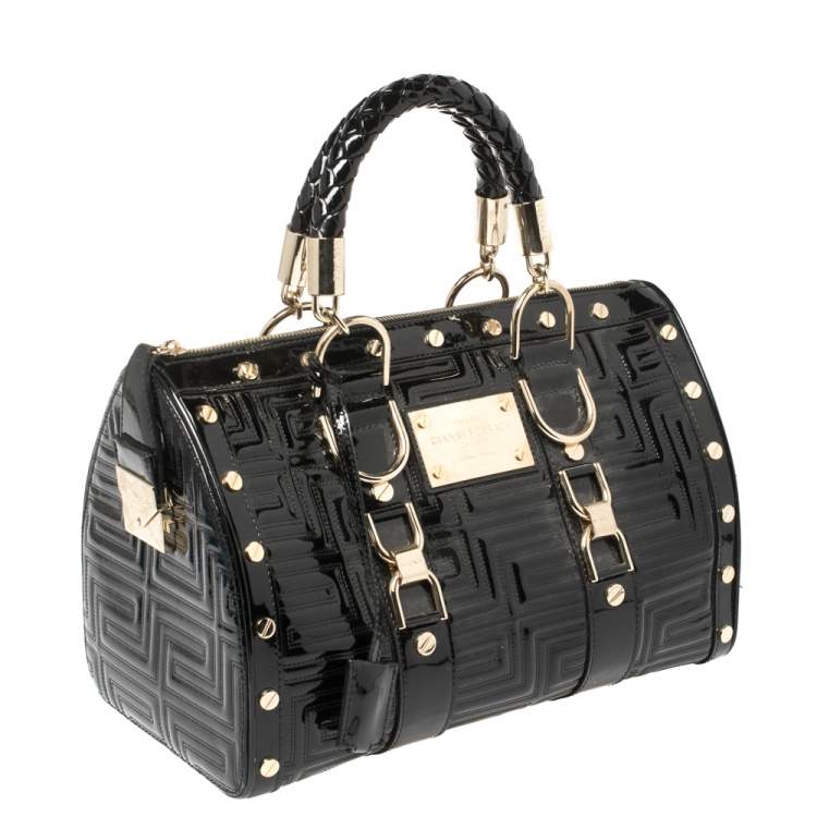Pre Owned Versace Black Quilted Patent Leather Snap Out Of It Satchel