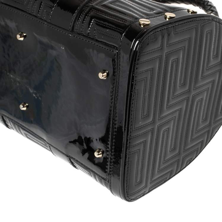 Pre Owned Versace Black Quilted Patent Leather Snap Out Of It Satchel