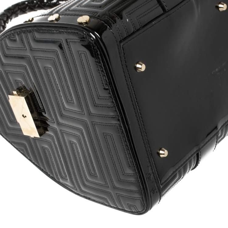 Pre Owned Versace Black Quilted Patent Leather Snap Out Of It Satchel