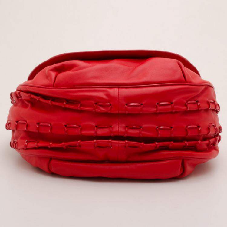 Pre Owned Versace Red Rounded Flap Shoulder Bag