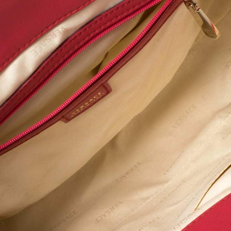 Pre Owned Versace Red Croc Embossed Leather Satchel