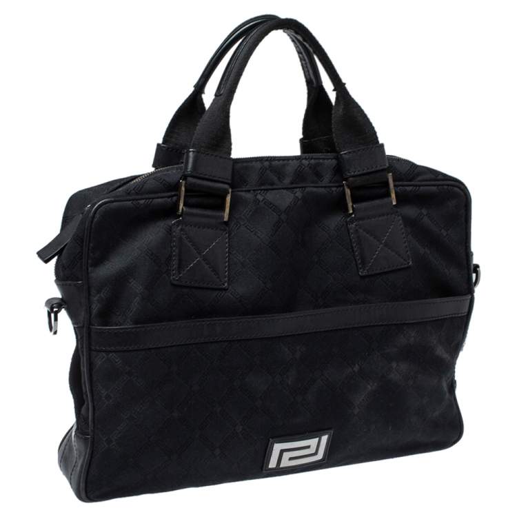 Pre Owned Versace Black Monogram Canvas and Leather Laptop Bag