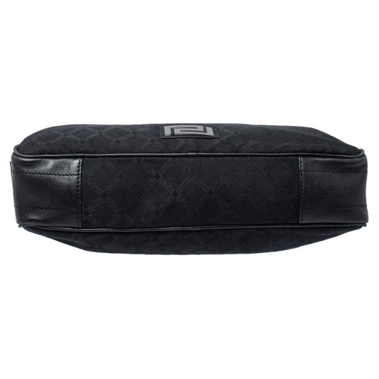 Pre Owned Versace Black Monogram Canvas and Leather Laptop Bag