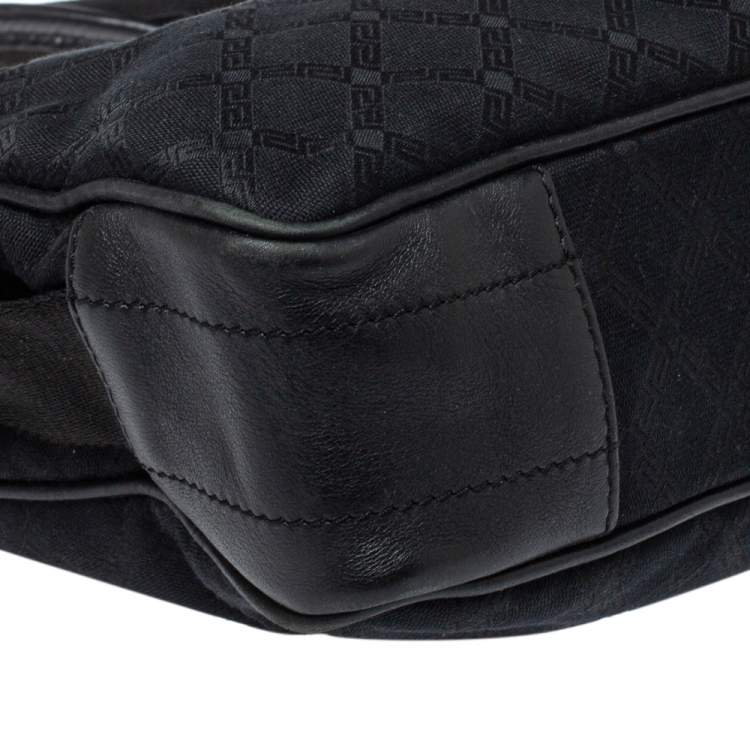 Pre Owned Versace Black Monogram Canvas and Leather Laptop Bag