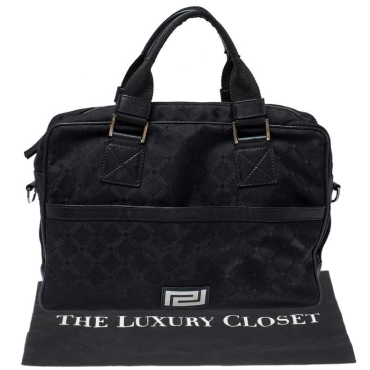 Pre Owned Versace Black Monogram Canvas and Leather Laptop Bag