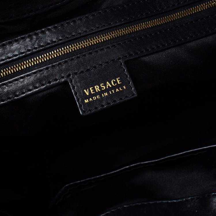 Pre Owned Versace Black Eel Skin, Suede and Patent Leather Satchel