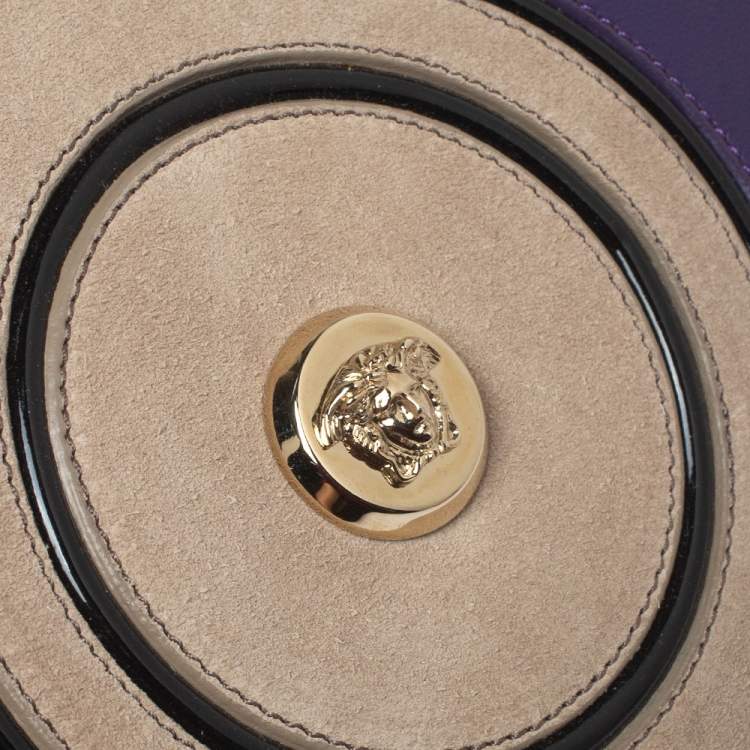 Pre Owned  Versace Multicolor Printed Leather, Velvet and Suede Palazzo Flap Shoulder Bag