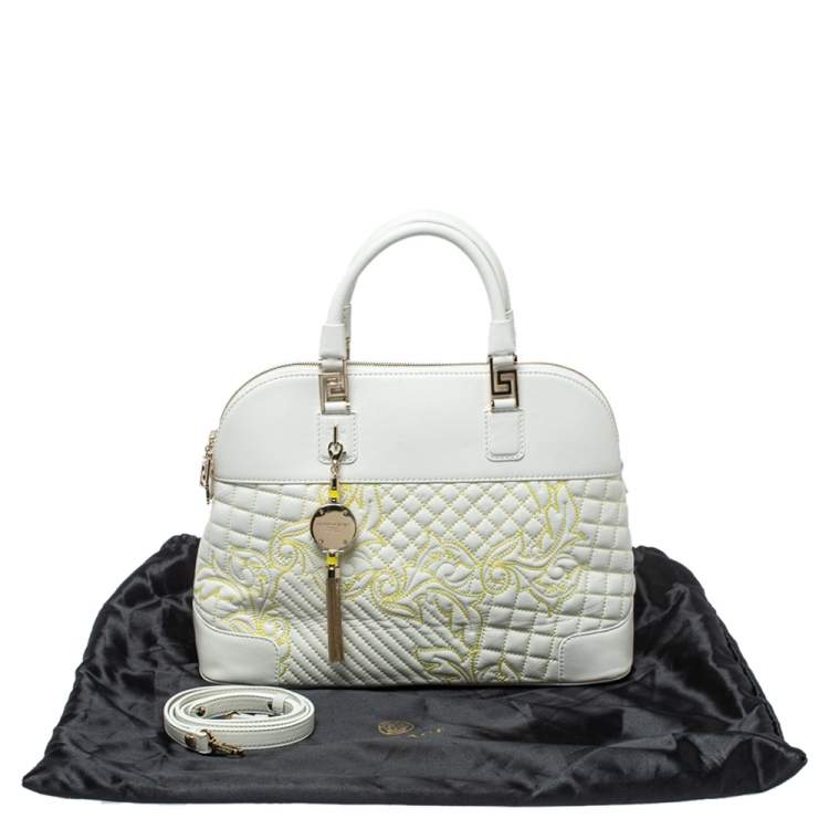 Pre Owned Versace White Barocco Quilted Leather Athena Vanitas Satchel