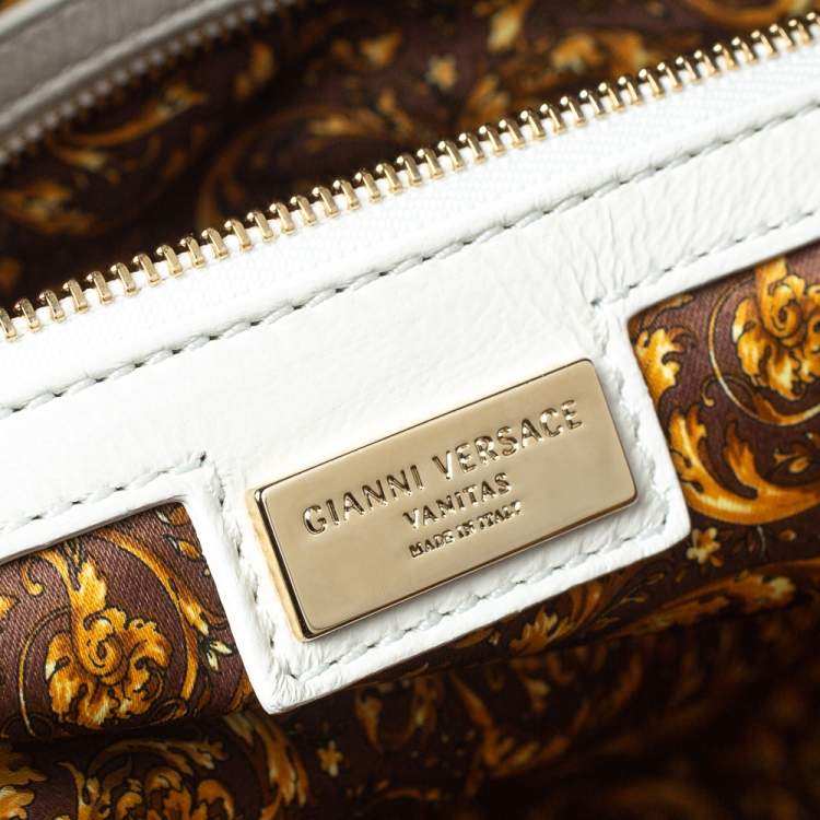 Pre Owned Versace White Barocco Quilted Leather Athena Vanitas Satchel