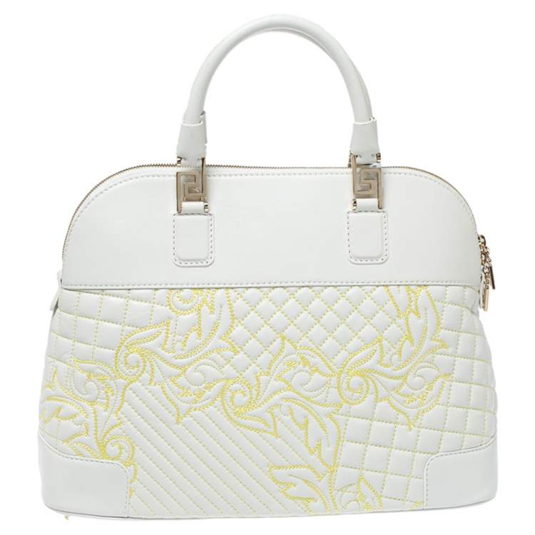 Pre Owned Versace White Barocco Quilted Leather Athena Vanitas Satchel