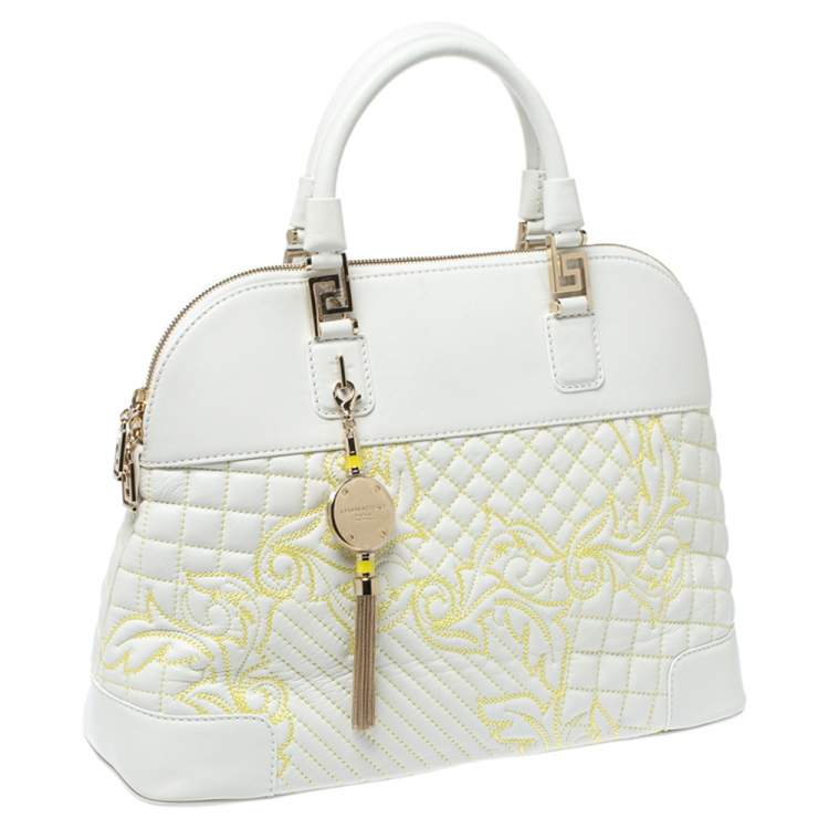 Pre Owned Versace White Barocco Quilted Leather Athena Vanitas Satchel
