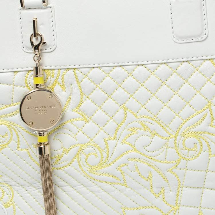 Pre Owned Versace White Barocco Quilted Leather Athena Vanitas Satchel