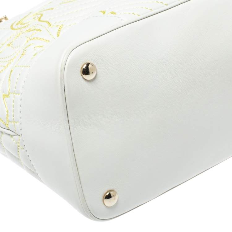 Pre Owned Versace White Barocco Quilted Leather Athena Vanitas Satchel