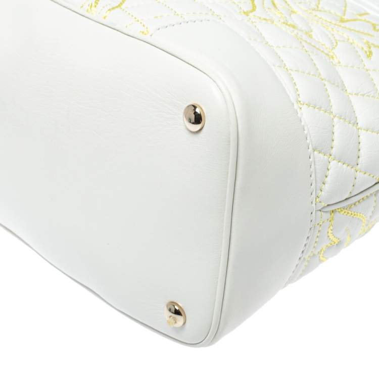 Pre Owned Versace White Barocco Quilted Leather Athena Vanitas Satchel
