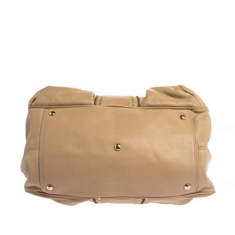 Pre Owned Versace Beige Leather Studded Frame Satchel 
