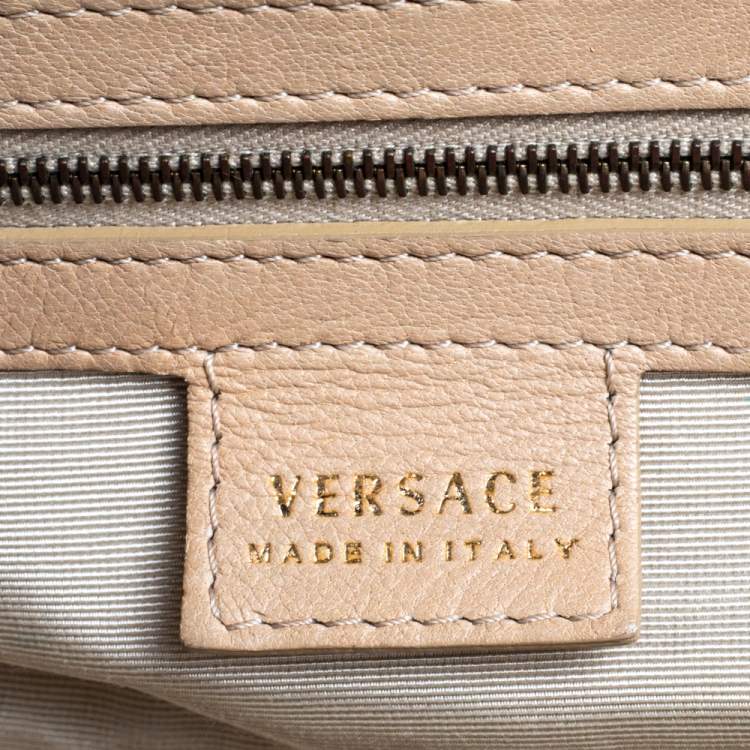 Pre Owned Versace Beige Leather Studded Frame Satchel 