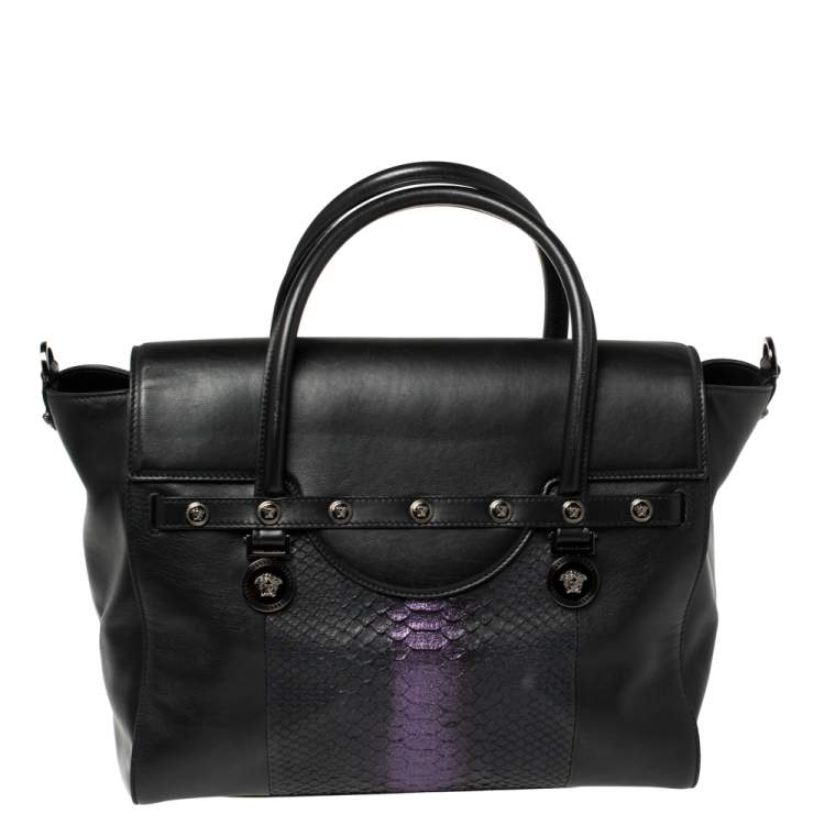 Pre Owned Versace Black Python And Leather Large Signature Tote