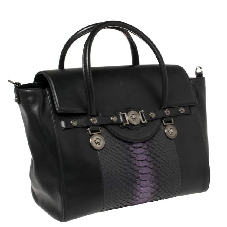 Pre Owned Versace Black Python And Leather Large Signature Tote
