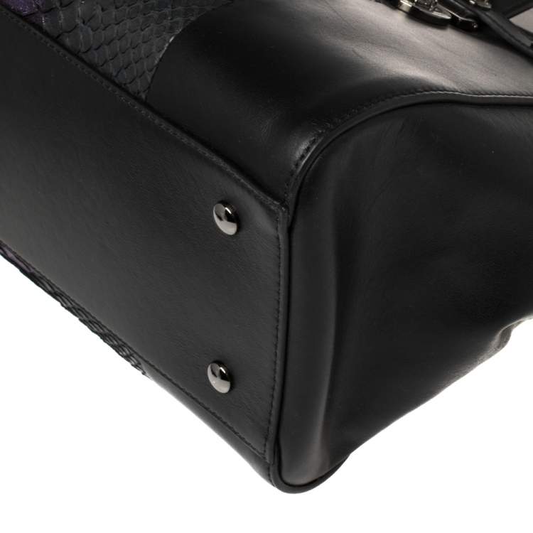 Pre Owned Versace Black Python And Leather Large Signature Tote