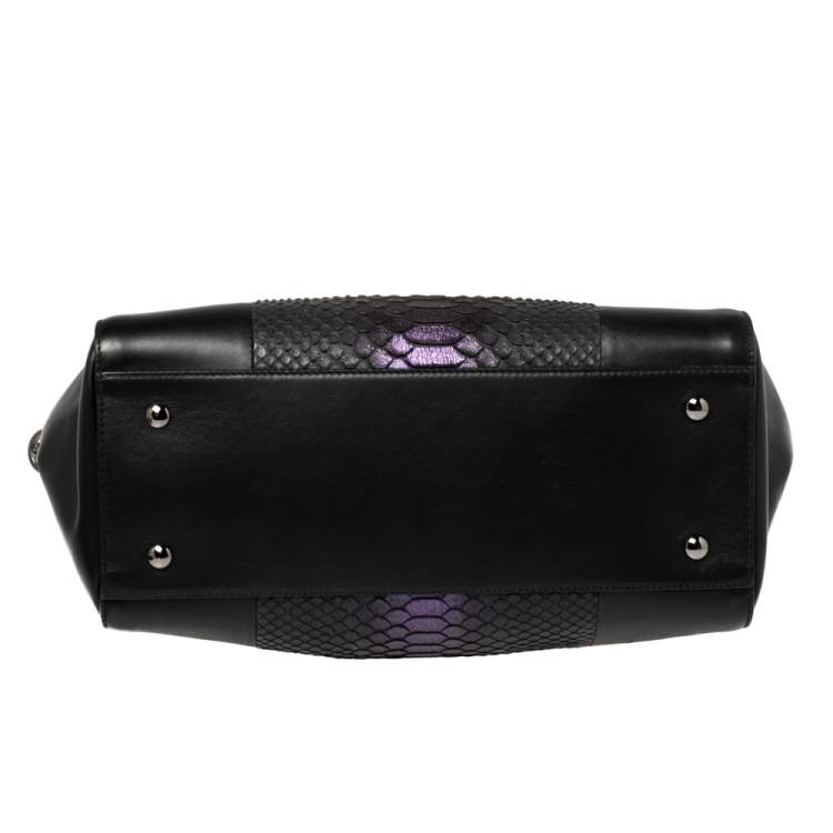 Pre Owned Versace Black Python And Leather Large Signature Tote