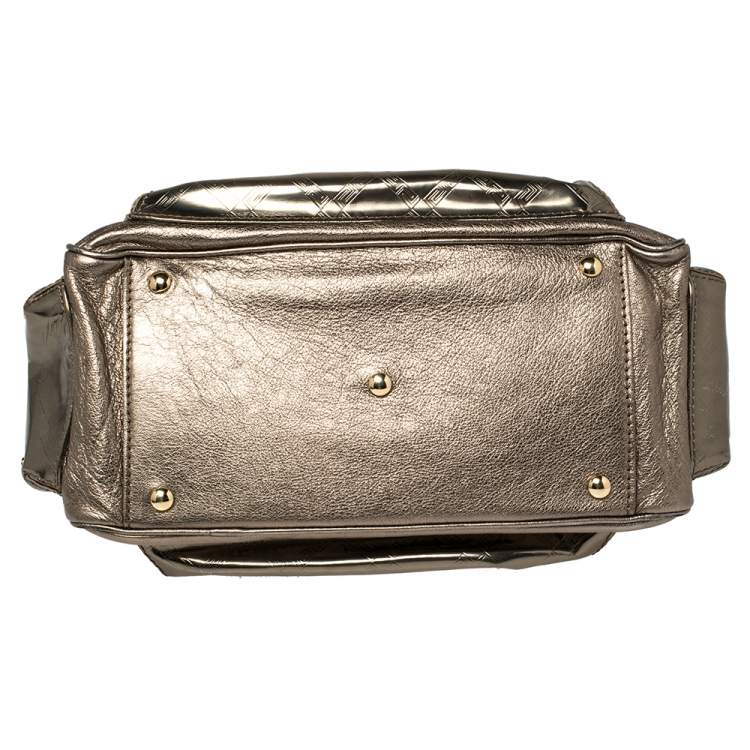 Pre Owned Versace Metallic Olive Green Signature Patent and Leather Chain Detail Satchel