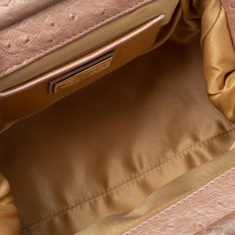 Pre Owned Versace Peach Ostrich Frame Satchel