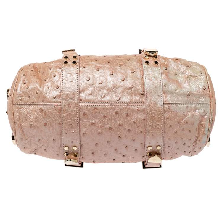 Pre Owned Versace Peach Ostrich Frame Satchel