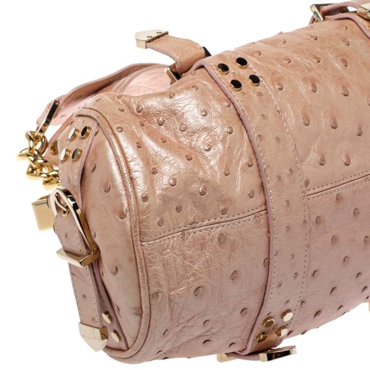 Pre Owned Versace Peach Ostrich Frame Satchel