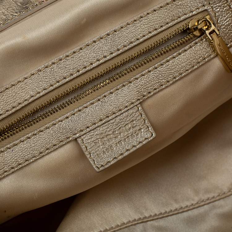 Pre Owned Versace Gold Patent and Ostrich Embossed Leather Chain Link Satchel