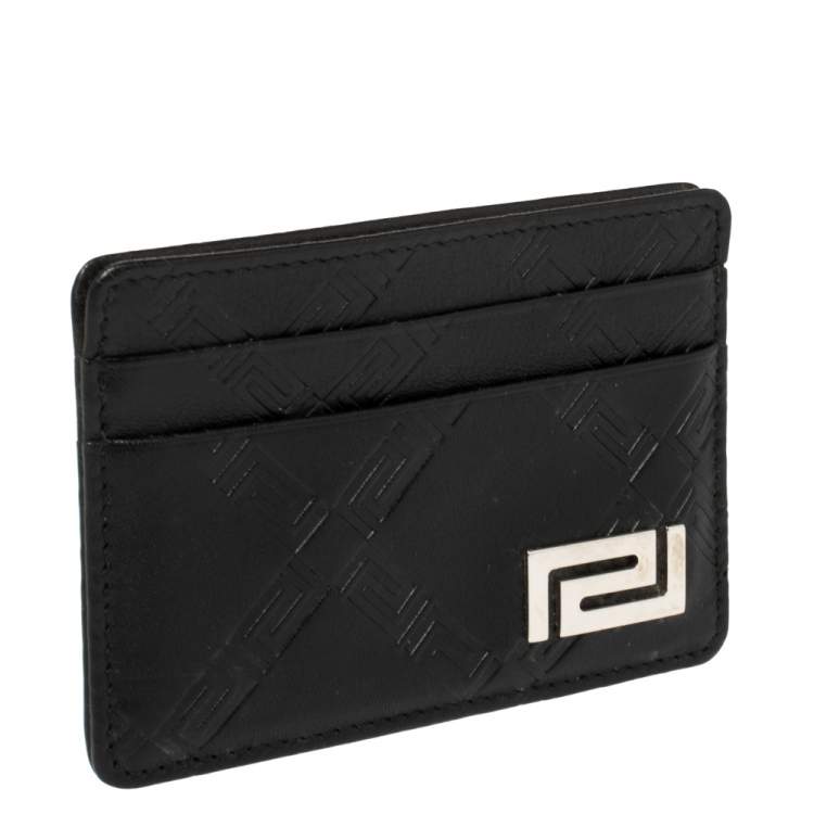 Pre Owned Versace Black Leather Card Holder