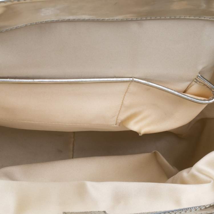 Pre Owned Versace Offf White/Silver Patent And Leather Hit Satchel