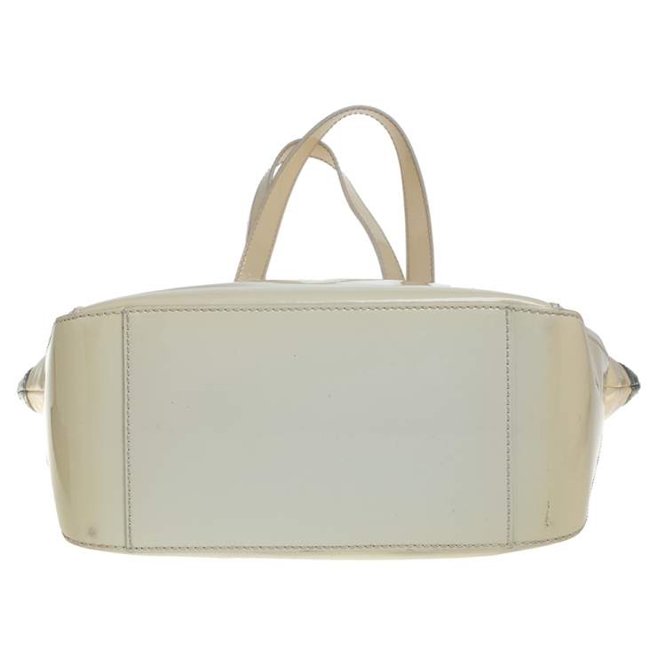 Pre Owned Versace Offf White/Silver Patent And Leather Hit Satchel